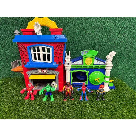 Marvel Spider-Man Adventures Playskool Heroes Spiderman Headquarters w/ Figures - Picture 1 of 9